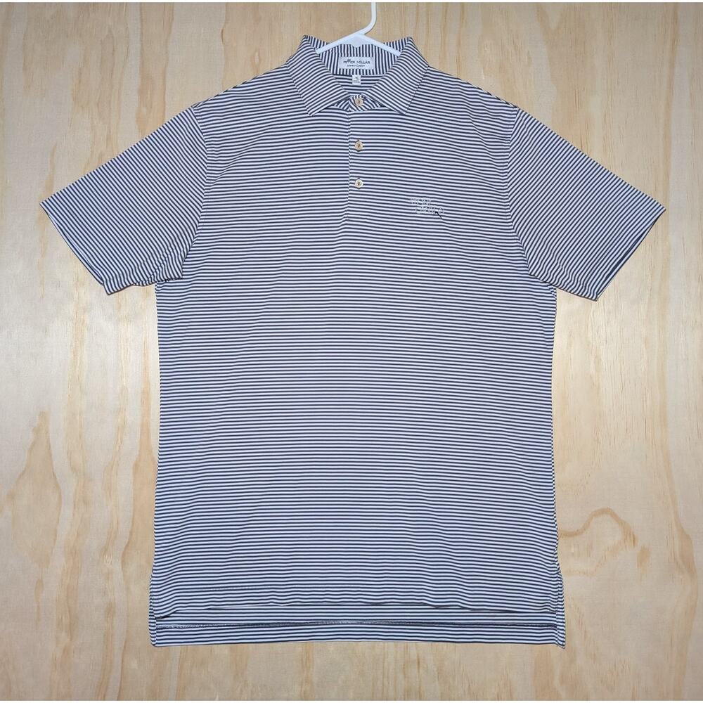 Peter Millar Men's Medium Polo Shirt Summer Comfort Grey Striped Stone Canyon